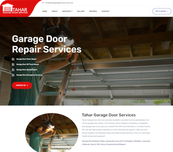 Tahar Garage Door Services Portfolio Slide - Santa Cruz Webmasters