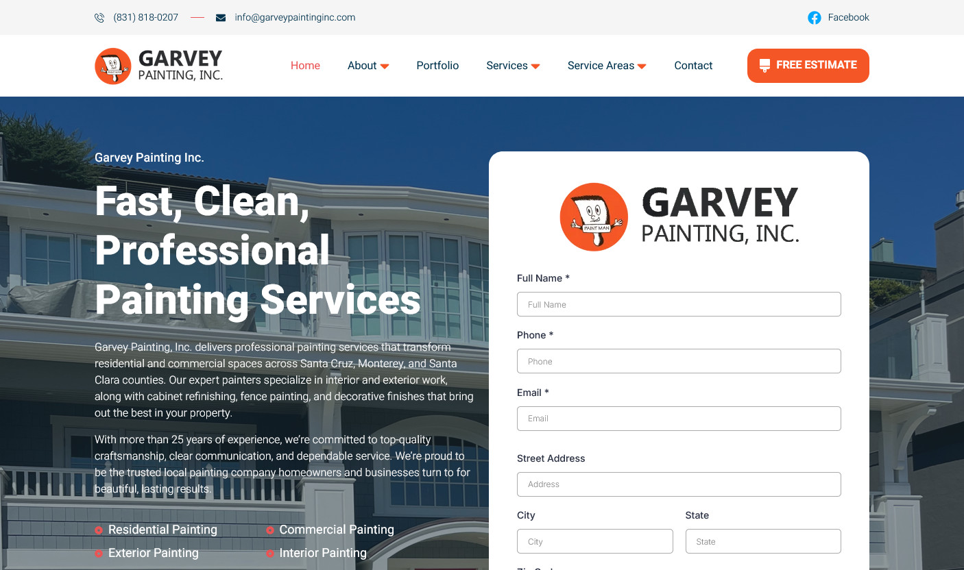 Garvey Painting Inc. made by Santa Cruz Webmasters